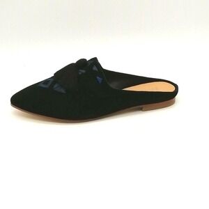 Soludos Shoes Womens Palazzo Leather Mule Black Suede Embroidered Fringe 6 NEW